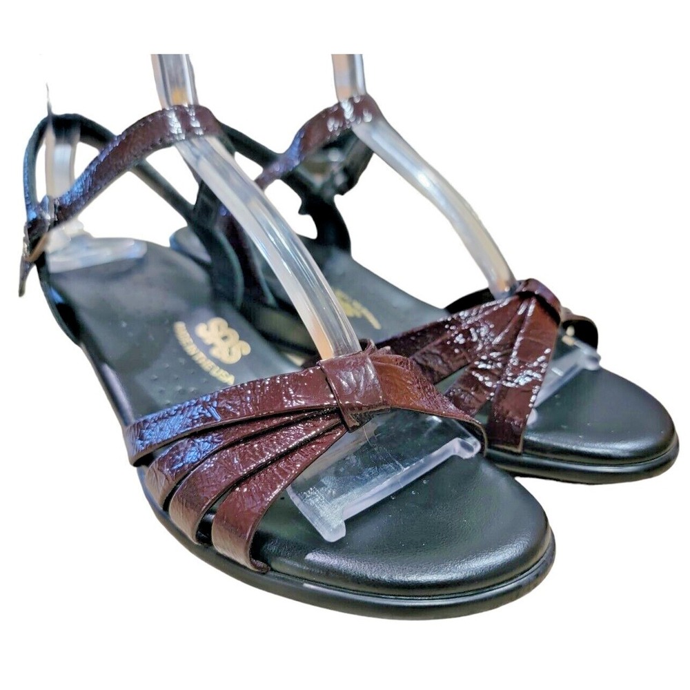 SAS Strippy Womens 7.5 M Purple Patent Leather Wedge Sandals Comfort‎ Shoes USA